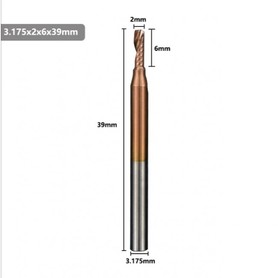 Однозаходная флейта 3.17x2x6x39 мм, концевая фреза (TiCN) с отводом стружки вверх по алюминию для черновой обработки